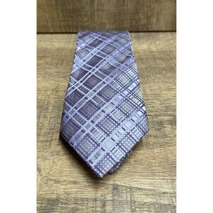 Bachrach men neck tie silver and purple striped silk